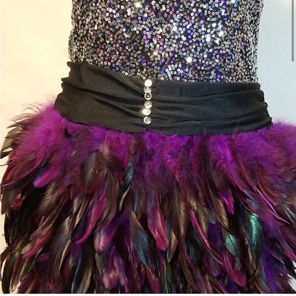 Glamour dance costume purple velvet sequin feather sassy 187 adult small SA -NEW - Picture 5 of 12